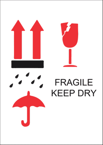 "Fragile, Keep Dry" Shipping Warning Label